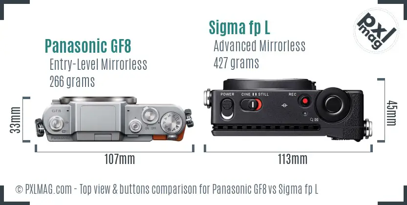 Panasonic GF8 vs Sigma fp L top view buttons comparison