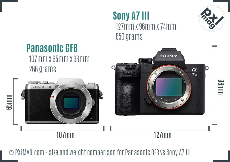 Panasonic GF8 vs Sony A7 III size comparison Panasonic GF8 vs Sony A7 III size comparison