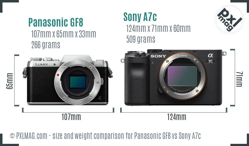Panasonic GF8 vs Sony A7c size comparison Panasonic GF8 vs Sony A7c size comparison