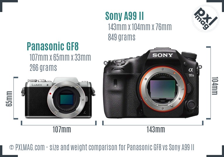 Panasonic GF8 vs Sony A99 II size comparison