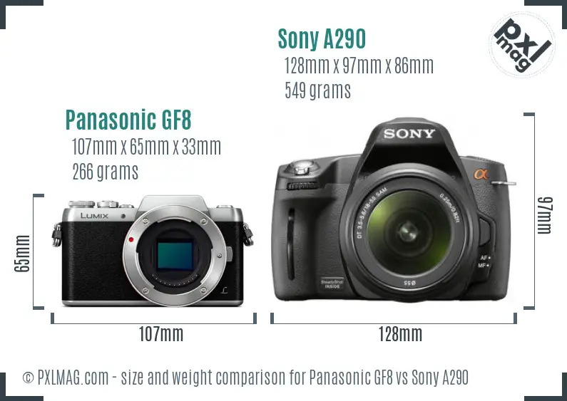 Panasonic GF8 vs Sony A290 size comparison