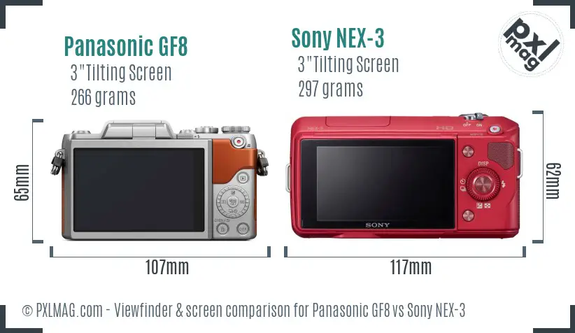 Panasonic GF8 vs Sony NEX-3 Screen and Viewfinder comparison