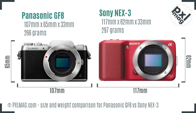 Panasonic GF8 vs Sony NEX-3 size comparison