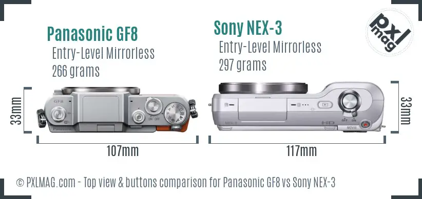 Panasonic GF8 vs Sony NEX-3 top view buttons comparison