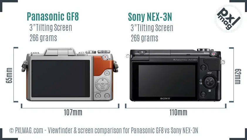 Panasonic GF8 vs Sony NEX-3N Screen and Viewfinder comparison