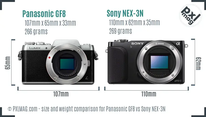 Panasonic GF8 vs Sony NEX-3N size comparison