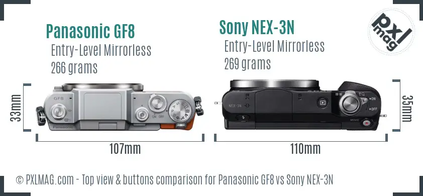 Panasonic GF8 vs Sony NEX-3N top view buttons comparison
