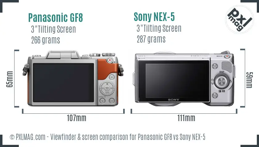 Panasonic GF8 vs Sony NEX-5 Screen and Viewfinder comparison