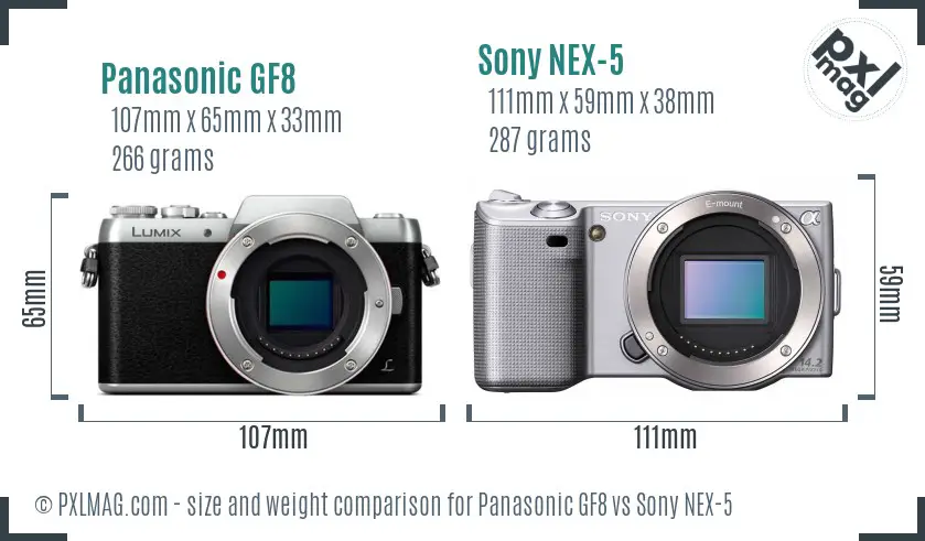 Panasonic GF8 vs Sony NEX-5 size comparison