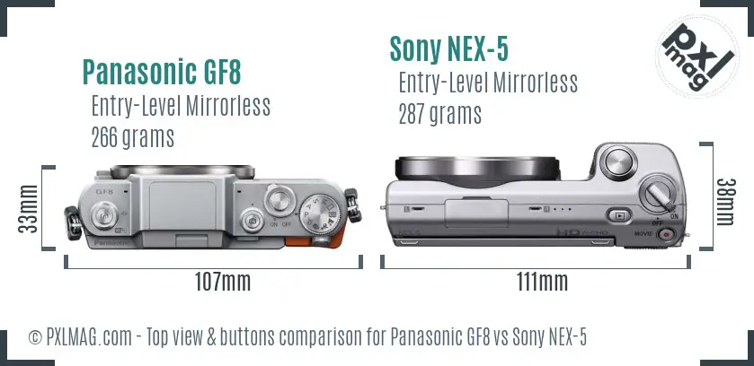 Panasonic GF8 vs Sony NEX-5 top view buttons comparison