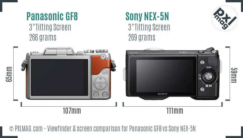 Panasonic GF8 vs Sony NEX-5N Screen and Viewfinder comparison