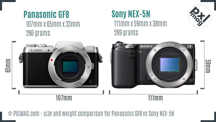 Panasonic GF8 vs Sony NEX-5N size comparison