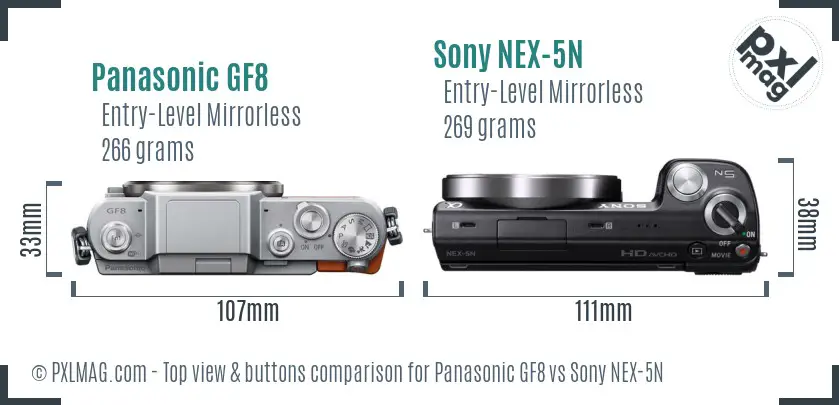 Panasonic GF8 vs Sony NEX-5N top view buttons comparison