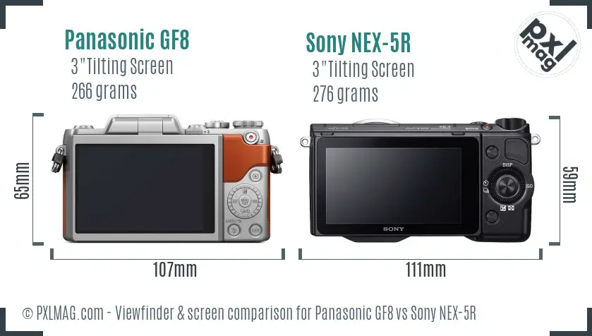 Panasonic GF8 vs Sony NEX-5R Screen and Viewfinder comparison