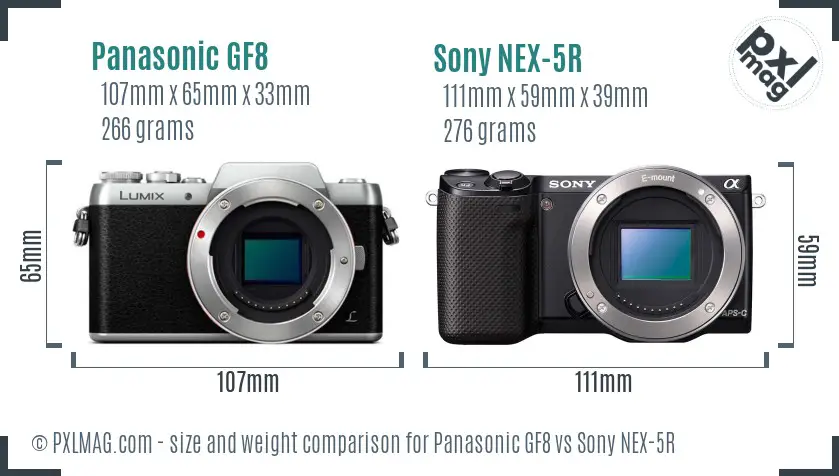 Panasonic GF8 vs Sony NEX-5R size comparison