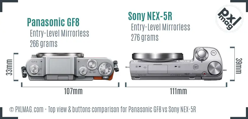 Panasonic GF8 vs Sony NEX-5R top view buttons comparison