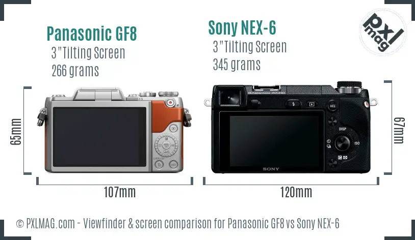Panasonic GF8 vs Sony NEX-6 Screen and Viewfinder comparison