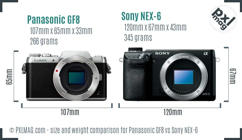 Panasonic GF8 vs Sony NEX-6 size comparison