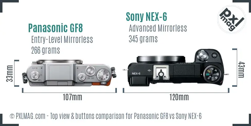 Panasonic GF8 vs Sony NEX-6 top view buttons comparison