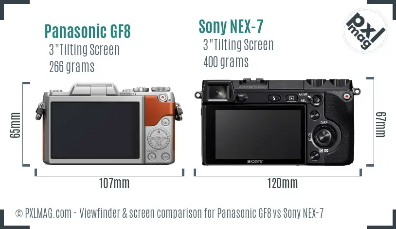 Panasonic GF8 vs Sony NEX-7 Screen and Viewfinder comparison