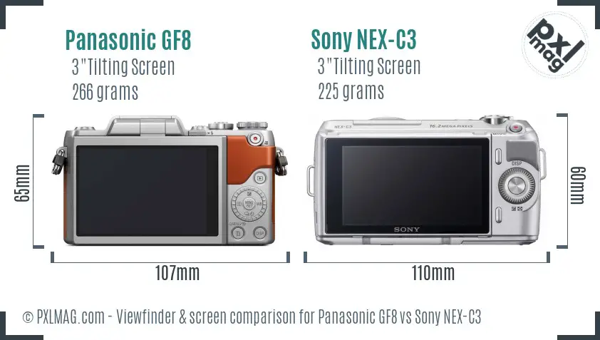 Panasonic GF8 vs Sony NEX-C3 Screen and Viewfinder comparison