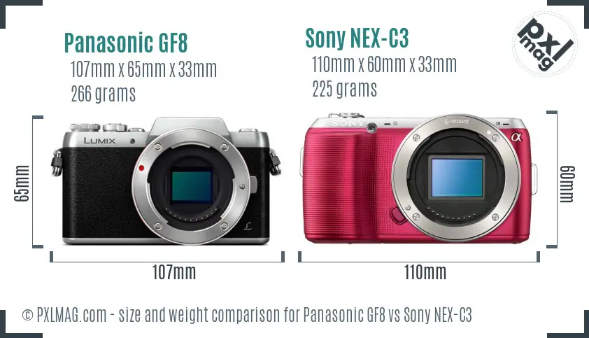 Panasonic GF8 vs Sony NEX-C3 size comparison