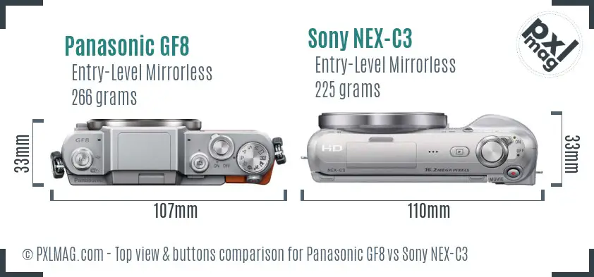 Panasonic GF8 vs Sony NEX-C3 top view buttons comparison