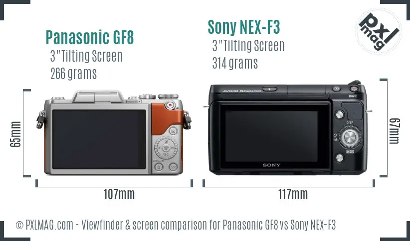 Panasonic GF8 vs Sony NEX-F3 Screen and Viewfinder comparison