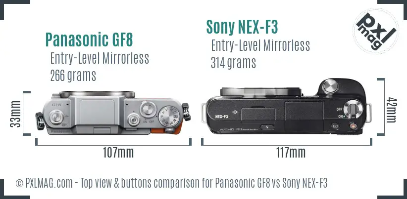 Panasonic GF8 vs Sony NEX-F3 top view buttons comparison