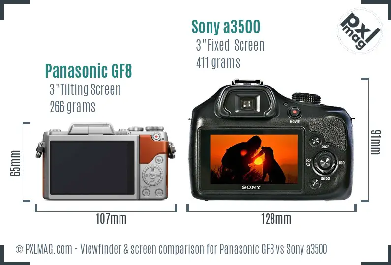 Panasonic GF8 vs Sony a3500 Screen and Viewfinder comparison