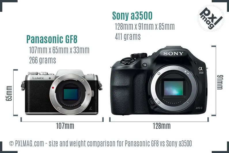 Panasonic GF8 vs Sony a3500 size comparison