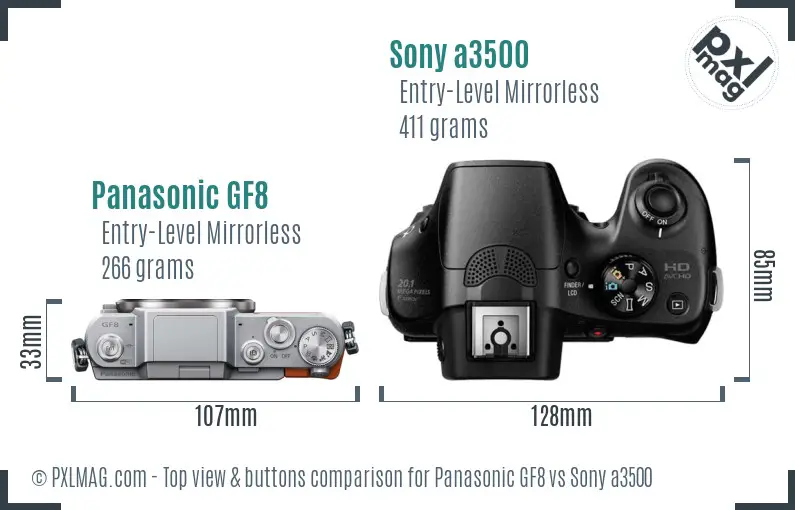 Panasonic GF8 vs Sony a3500 top view buttons comparison