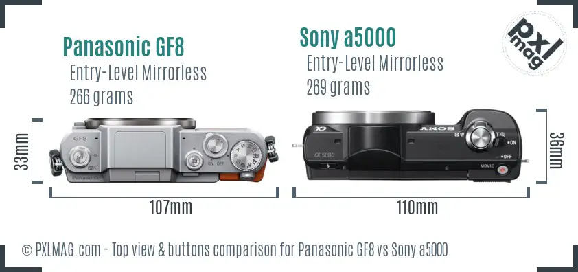 Panasonic GF8 vs Sony a5000 top view buttons comparison Panasonic GF8 vs Sony a5000 top view buttons comparison