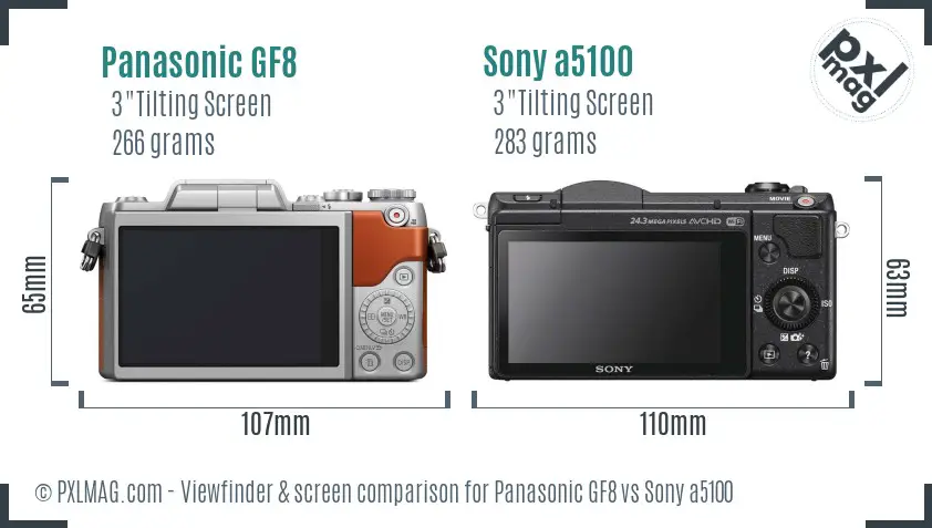 Panasonic GF8 vs Sony a5100 Screen and Viewfinder comparison