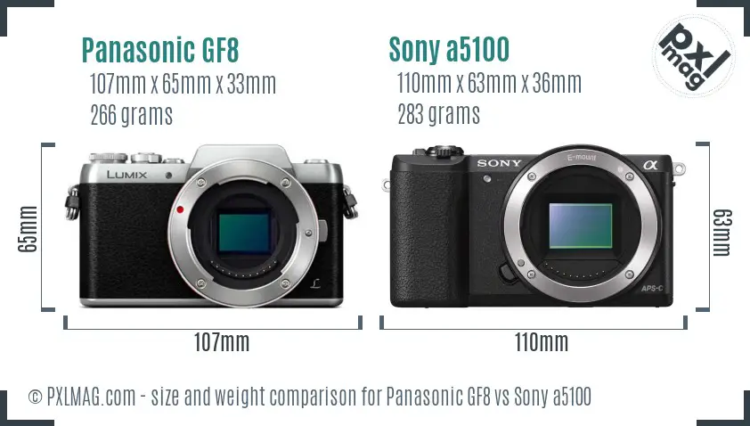 Panasonic GF8 vs Sony a5100 size comparison