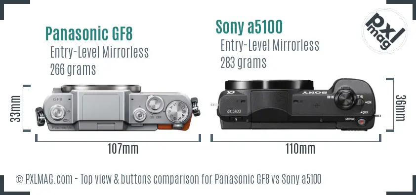 Panasonic GF8 vs Sony a5100 top view buttons comparison