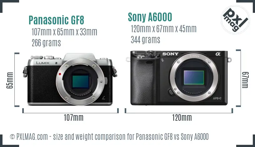 Panasonic GF8 vs Sony A6000 size comparison