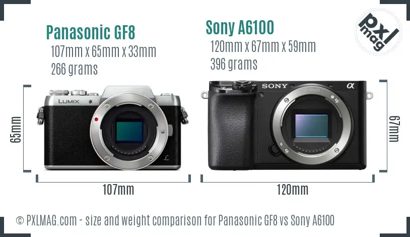 Panasonic GF8 vs Sony A6100 size comparison Panasonic GF8 vs Sony A6100 size comparison