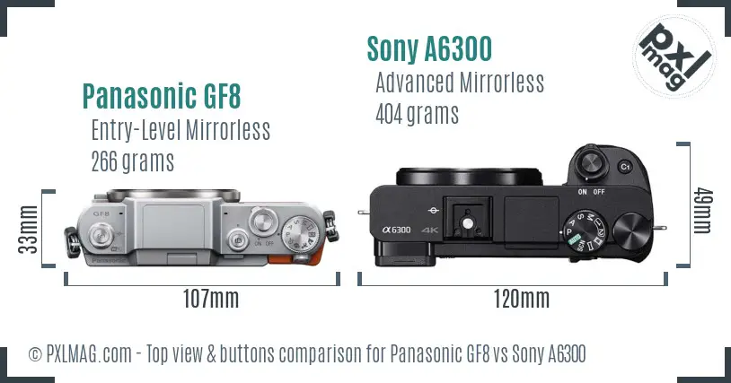 Panasonic GF8 vs Sony A6300 top view buttons comparison