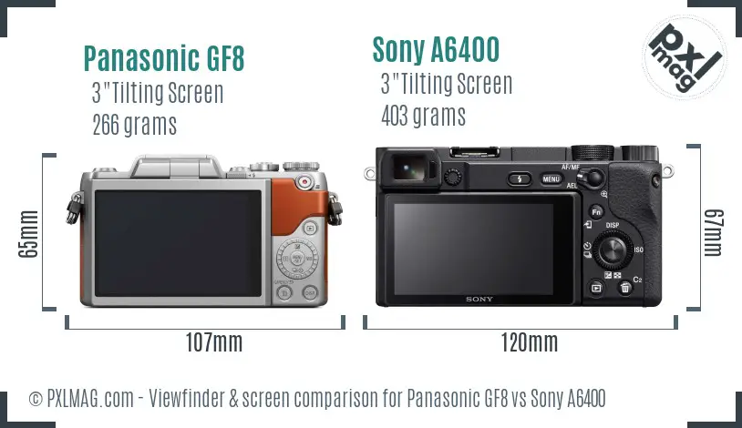 Panasonic GF8 vs Sony A6400 Screen and Viewfinder comparison