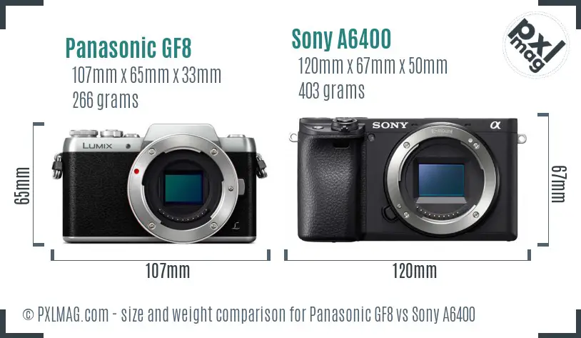 Panasonic GF8 vs Sony A6400 size comparison