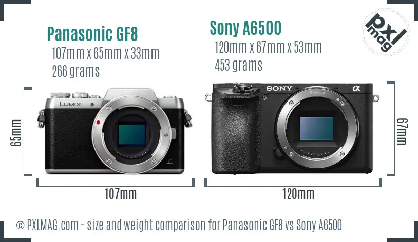 Panasonic GF8 vs Sony A6500 size comparison