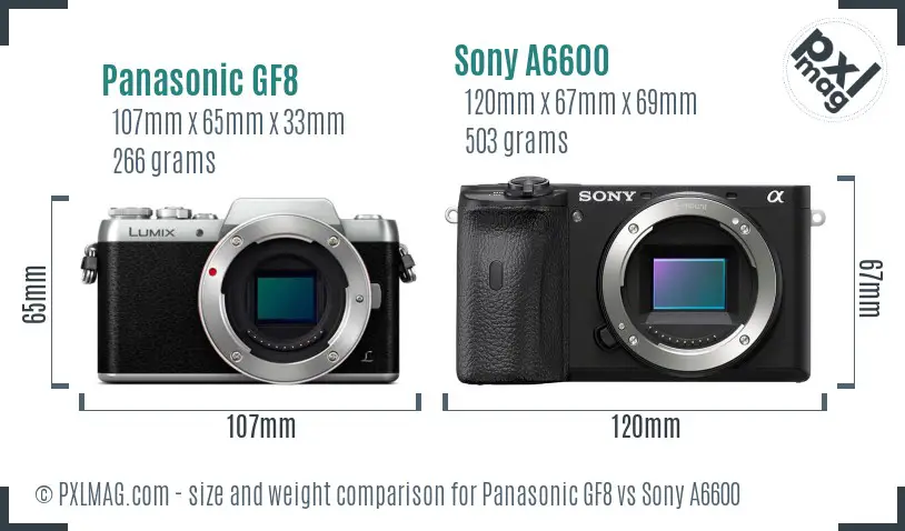 Panasonic GF8 vs Sony A6600 size comparison