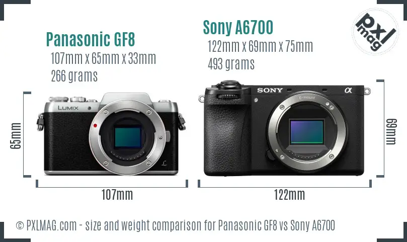 Panasonic GF8 vs Sony A6700 size comparison Panasonic GF8 vs Sony A6700 size comparison
