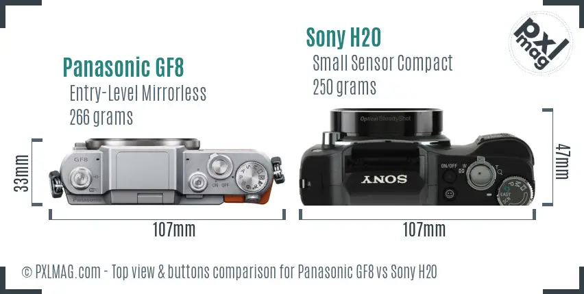 Panasonic GF8 vs Sony H20 top view buttons comparison