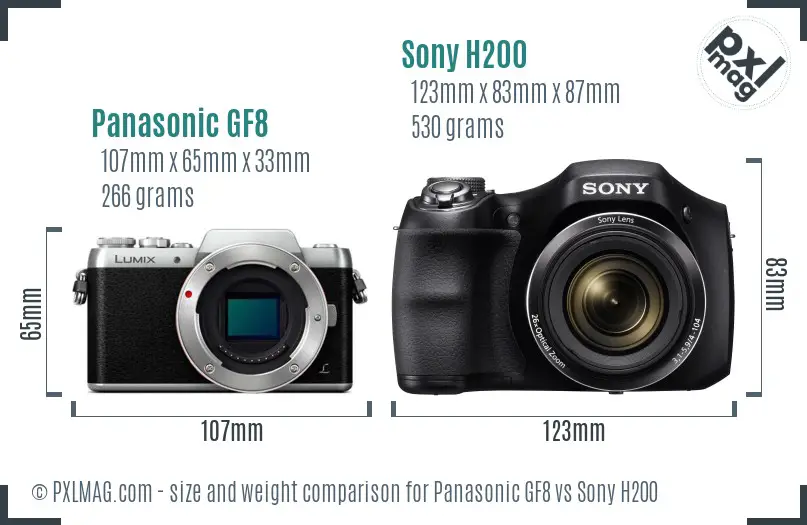 Panasonic GF8 vs Sony H200 size comparison