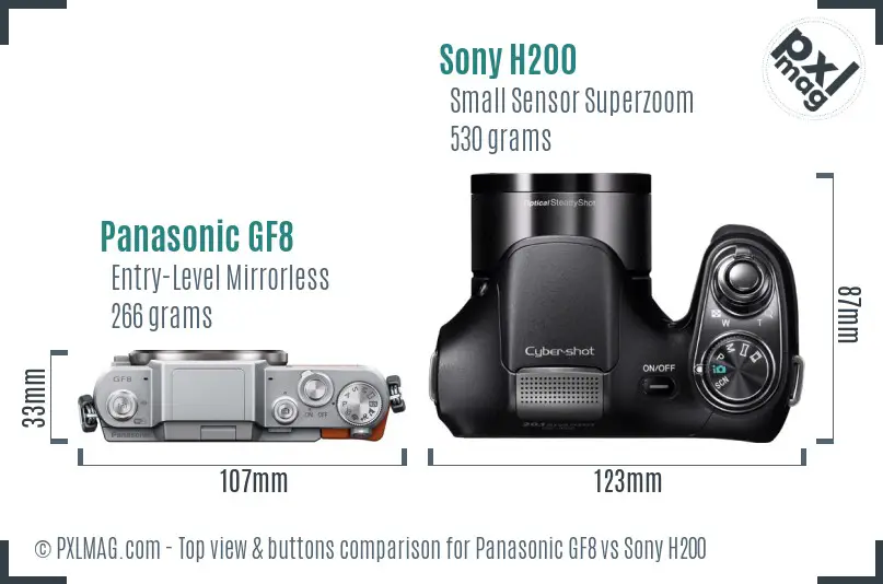 Panasonic GF8 vs Sony H200 top view buttons comparison