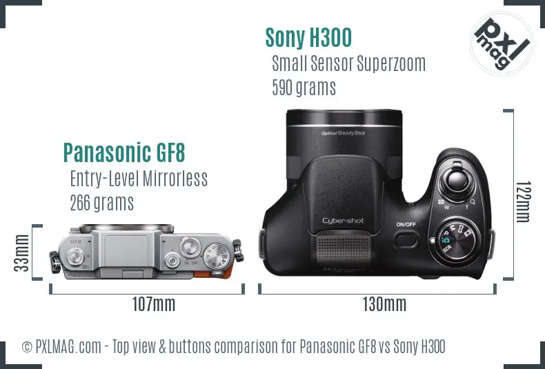 Panasonic GF8 vs Sony H300 top view buttons comparison