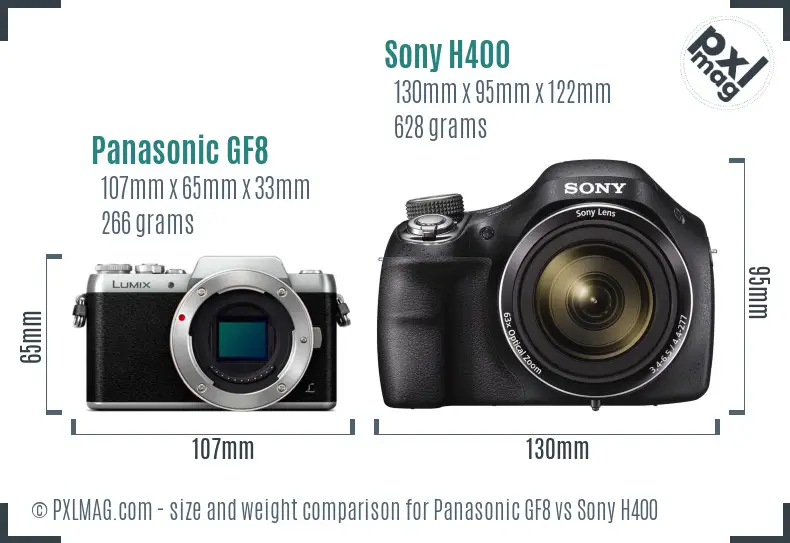Panasonic GF8 vs Sony H400 size comparison