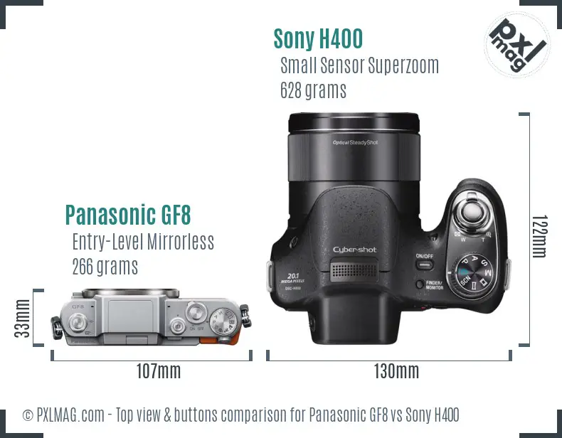 Panasonic GF8 vs Sony H400 top view buttons comparison